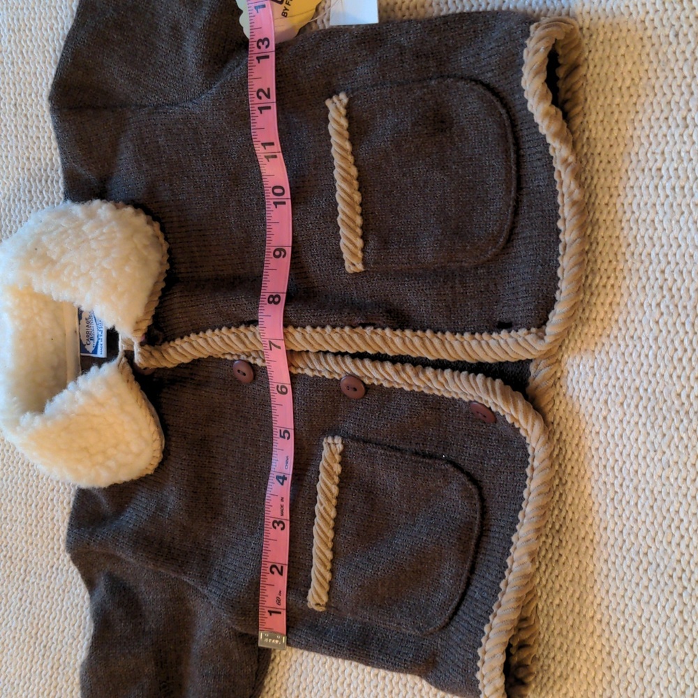 NWT Size 2 T jacket, Coat.  Sherpa fleece collar, Brown & beige  sweater knit, - Picture 11 of 12